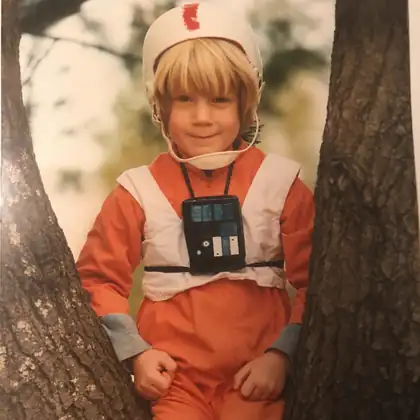 Sam Morris as a child dressed as Luke Skywalker
